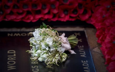 Meghan Markle's wedding bouquet lies on the grave of the Unknown Warrior - Credit: Victoria Jones/PA