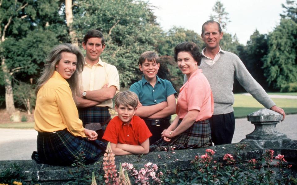 The late Queen and Prince Philip with their children at Balmoral in 1968 - GETTY