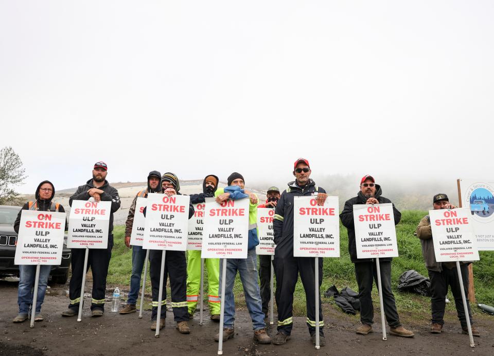 Landfill mechanics on strike at Coffin Butte Landfill in October 2023 in Benton County, north of Corvallis. They returned to work on Nov. 13.