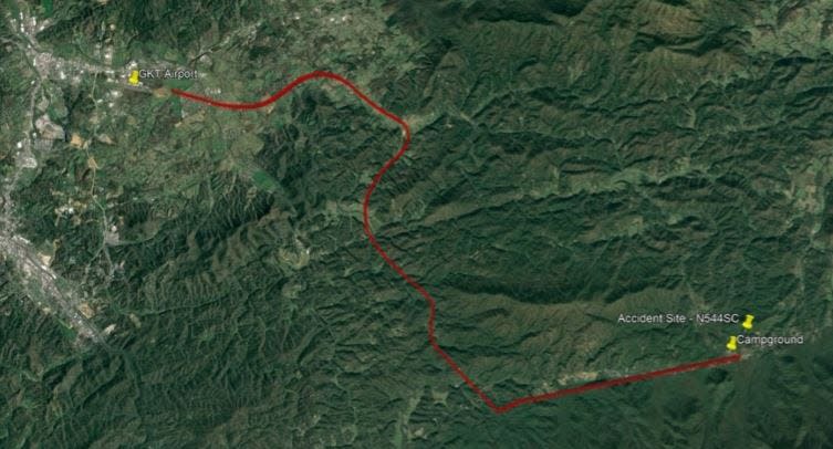 This preliminary radar data shows the flight path of a Robinson R44 helicopter from Gatlinburg Pigeon Forge Airport to the site of the Dec. 29 crash that injured the pilot and killed his passenger. The pilot, identified by local authorities as Utah resident Matthew Jones, was warned multiple times by service center employees about the dangerous flying conditions before taking off but chose to ignore them, according to a preliminary NTSB report.