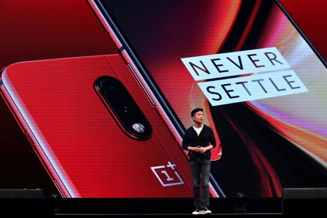 Co-founder and director of the Chinese smartphone maker OnePlus, Carl Pei gestures as he speaks on stage during the launch of their latest OnePlus 7 and the OnePlus 7 Pro during its launch in Bangalore on May 14, 2019. - The  OnePlus 7 series was simultanesously launched globally from three different countries India, US, and Europe. (Photo by MANJUNATH KIRAN / AFP)        (Photo credit should read MANJUNATH KIRAN/AFP via Getty Images)