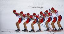 Norway's Chris Andre Jespersen skis during the men's 15 km cross-country classic event at the Sochi 2014 Winter Olympic Games in Rosa Khutor February 14, 2014. Picture taken with multiple exposure function. REUTERS/Kai Pfaffenbach (RUSSIA - Tags: SPORT SKIING OLYMPICS)