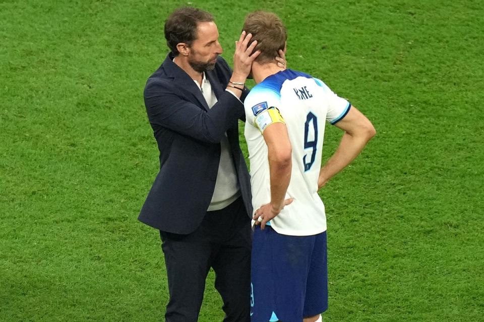 Gareth Southgate consoles Harry Kane after England’s defeat (Peter Byrne/PA) (PA Wire)