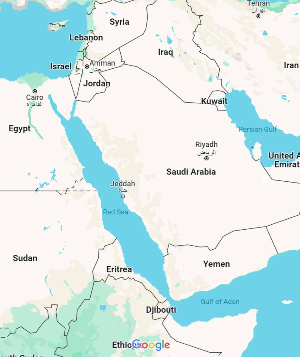 A map of the Red Sea and surrounding countries