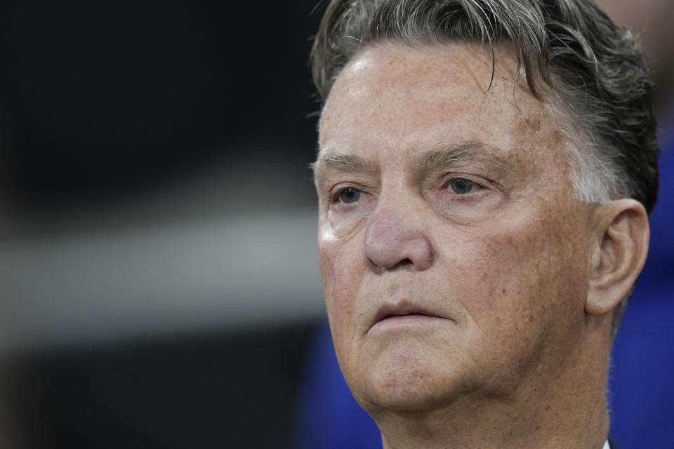 Netherlands' head coach Louis van Gaal during the UEFA Nations League soccer match between the Netherlands and Belgium at the Johan Cruyff ArenA in Amsterdam, Netherlands, Sunday, Sept. 25, 2022. (AP Photo/Peter Dejong)