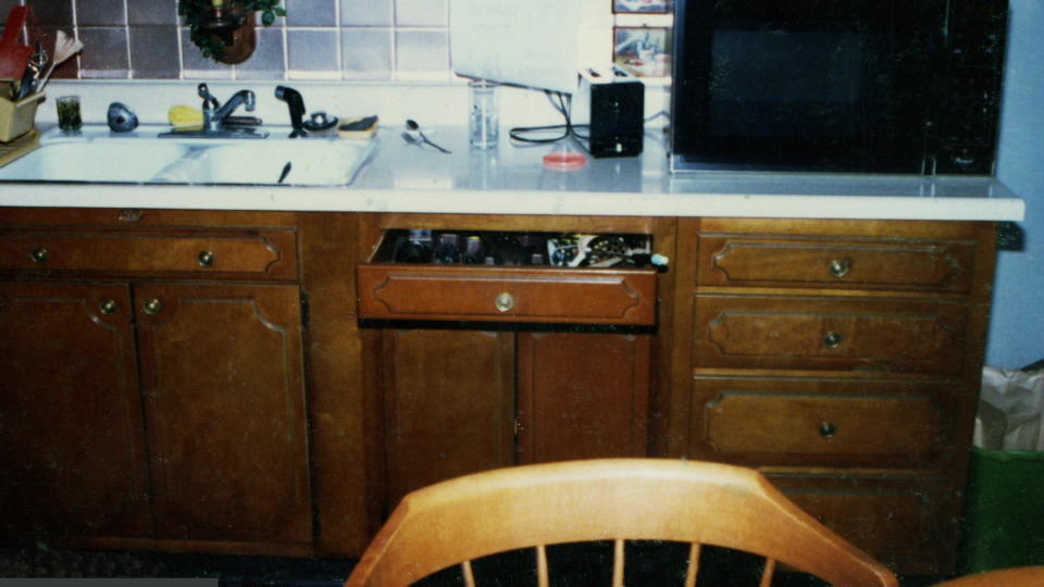 An open drawer in the Wood home kitchen where a filet knife, thought to be the murder weapon, was kept.  / Credit: Michigan Department of State Police