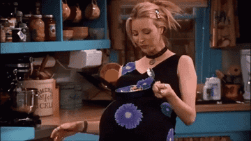 GIF of a pregnant Phoebe in "Friends"