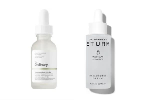 Left to right: <a href="https://www.sephora.com/product/the-ordinary-deciem-hyaluronic-acid-2-b5-P427419" target="_blank" rel="noopener noreferrer">The Ordinary's Hyaluronic Acid 2% + B5</a>, $6.80;&nbsp;<a href="https://www.molecular-cosmetics.com/cosmetics/hyaluronic-serum" target="_blank" rel="noopener noreferrer">Dr. Barbara Sturm's Hyaluronic Serum</a>, $300 (Photo: The Ordinary/Dr. Barbara Sturm)