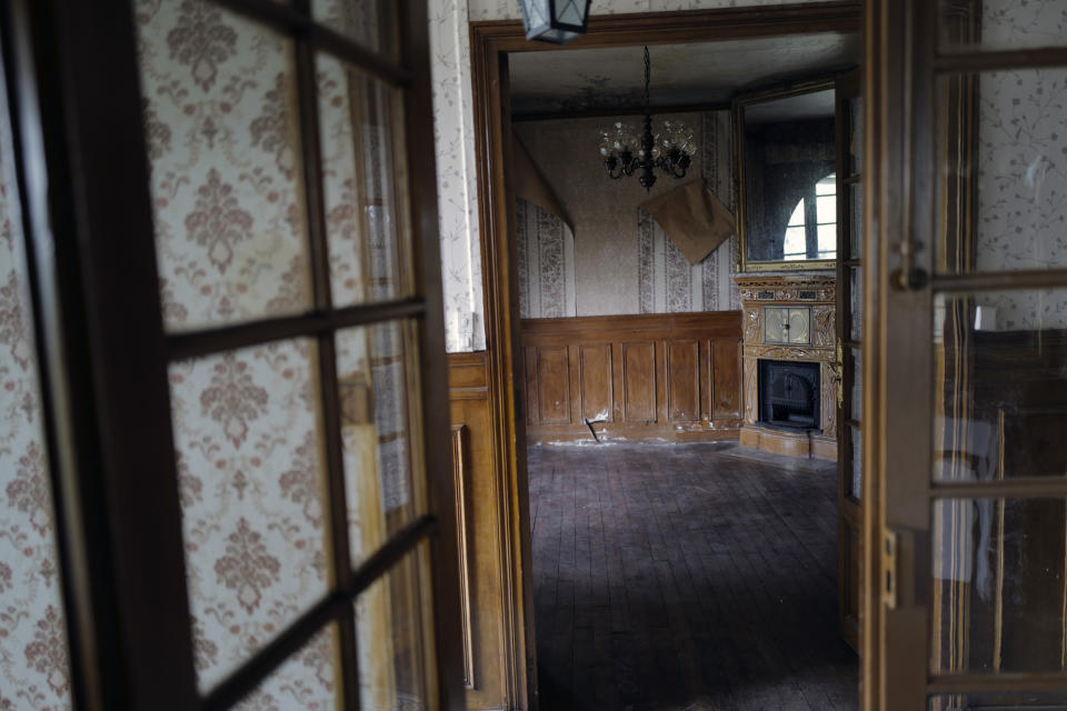 The interior of the 120 sq. meters (1,300 sq. feet) stone house where the Nobel-winning scientist couple Marie Sklodowska-Curie and Pierre Curie spent vacation and weekends from 1904-1906 in Saint-Remy-les-Chevreuse, on the south-west outskirts of Paris, France, Wednesday, May 12, 2021. Poland's prime minister Mateusz Morawiecki says he's given instructions for the government to buy 790,000 euro house in France, and said on Twitter Tuesday that the house, is a "part of Poland's history." (AP Photo/Francois Mori)