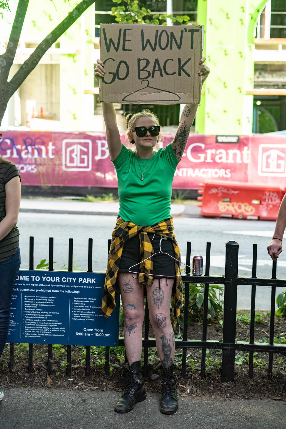 People gather in Pritchard Park to react to Supreme Court Justice's Alito leaked opinion draft regarding the possible turnover of Roe V. Wade on May 3, 2022.