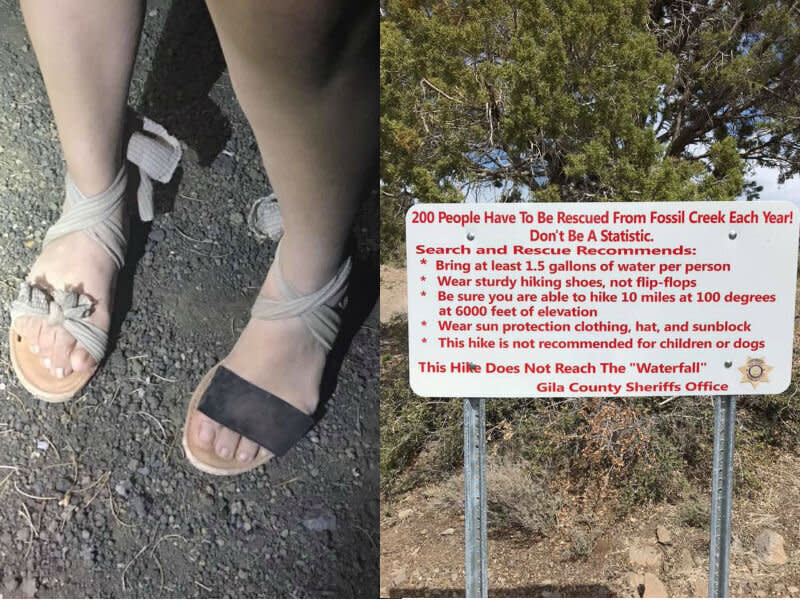 Arizona sheriff's department posts a warning about hikers with inadequate footwear. (Photo: Facebook)