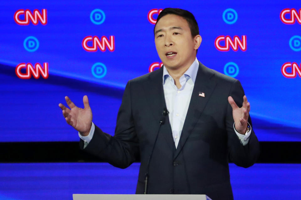 Entrepreneur Andrew Yang speaks on the second night of the second 2020 Democratic U.S. presidential debate in Detroit on July 31, 2019.&nbsp; (Photo: Lucas Jackson / Reuters)