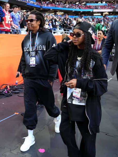 PHOTO: Jay-Z and his daughter Blue Ivy Carter attend Super Bowl LVII, Feb. 12, 2023, in Glendale, Ariz. (Kevin Mazur/Getty Images)