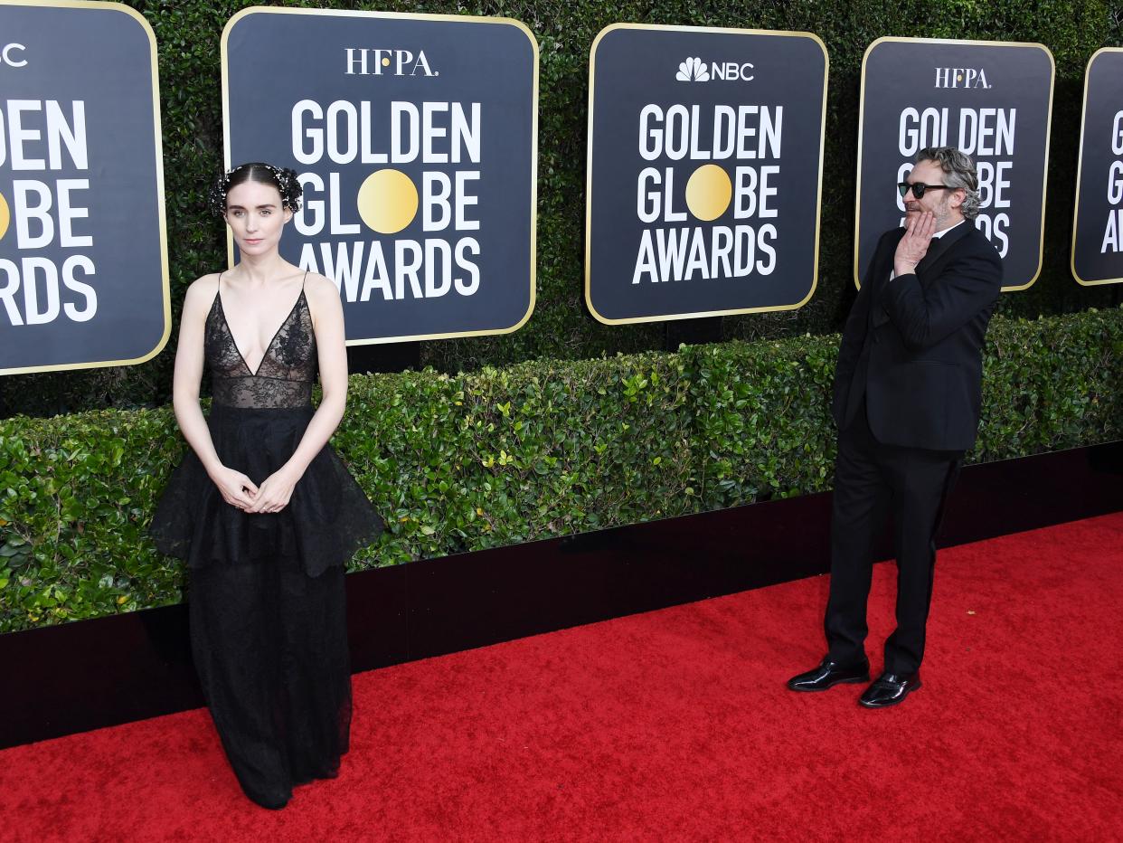 Rooney Mara and Joaquin Phoenix on the 77th annual Golden Globe red carpet.