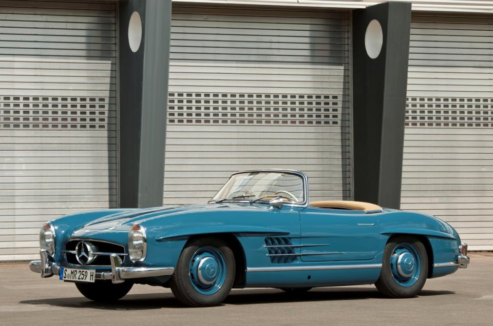 <p>While the Roadster edition of Mercedes-Benz’s iconic first-generation 300 SL did without the Coupe’s gullwing doors, mechanically it’s barely different — a throaty 3.0-litre straight-six engine proving all the more sonorous on a top-down boulevard cruise. </p><p>Detail changes make the soft-top a smidgen <strong>longer</strong> than the hard-top it replaced, making it the one on our list with a wheelbase that’s <strong>52.52%</strong> of the overall length. Styling devices, such as the heavily browed wheel arches, together with the complex vent pattern on front wings add much needed visual length to the W198. Later SL series have been more conventionally proportioned. </p>