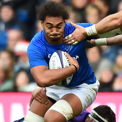 Samoa's lock and captain Chris Vui is tackled during the autumn international rugby union test match between Scotland and Samoa at Murrayfield stadium - Credit: AFP