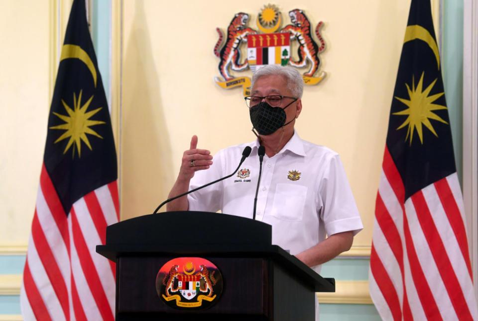 Senior Minister (Security Cluster) Datuk Seri Ismail Sabri Yaakob during a press conference at the Perdana Putra building in Putrajaya, May 11, 2021. — Bernama pic