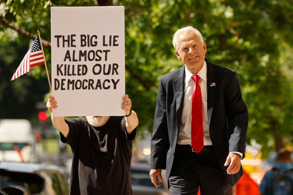 Peter Navarro arrives for arraignment in Washington, D.C., after he a federal grand jury indicted him for contempt of Congress for refusing to cooperate with the House Jan. 6 committee investigation.