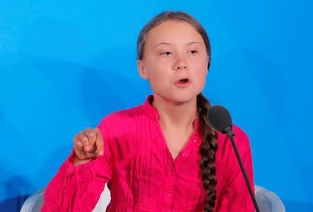 FILE PHOTO: 16-year-old Swedish Climate activist Greta Thunberg speaks at the 2019 United Nations Climate Action Summit at U.N. headquarters in New York City, New York, U.S.