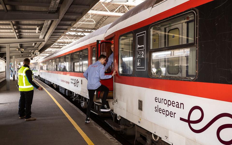 All aboard the European Sleeper night train at Brussels railway station