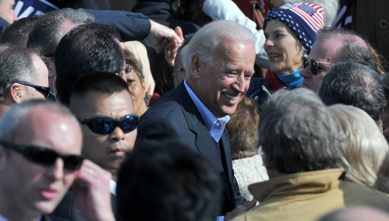 President Joe Biden when he was vice president in 2010 works the crowd after a Democratic Rally in Quincy, Massachusetts Saturday on the grounds of the Tirrell Room.