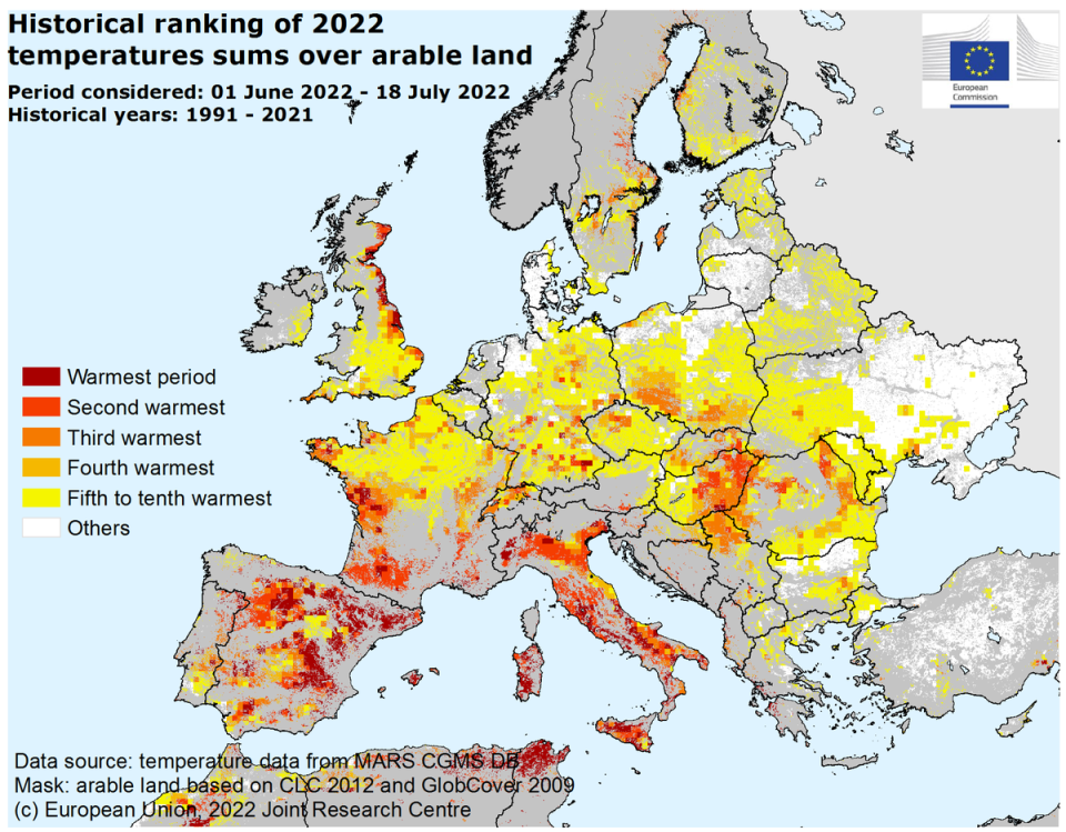 The heatwave is affecting crops in farms throughout Europe (EU)