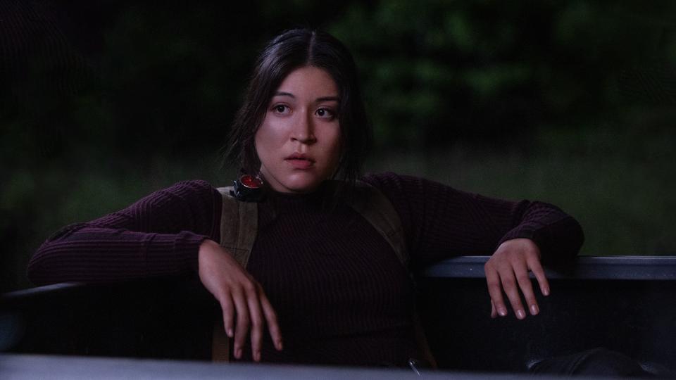 Maya Lopez (Alaqua Cox) sitting in the back of a pickup truck in Marvel's Echo