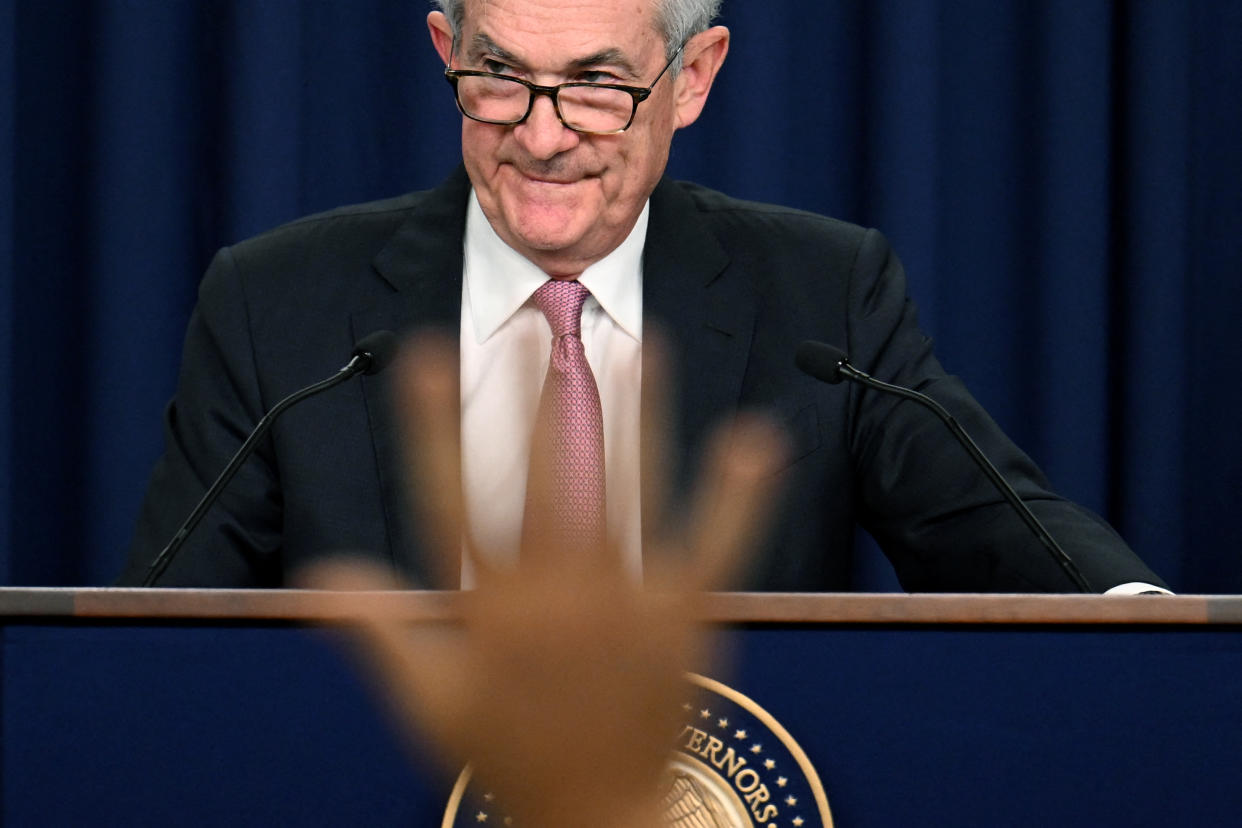 US Federal Reserve Chairman Jerome Powell takes questions during a news conference in Washington, DC, on May 4, 2022. (Photo by JIM WATSON/AFP via Getty Images)