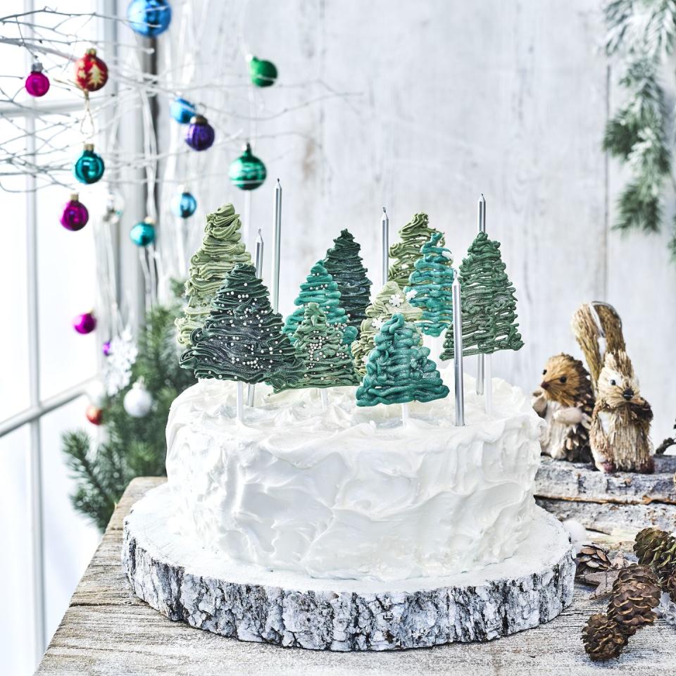 <p>This Christmas cake offers real wow factor. The bright green trees are so easy to make and all together, create a magical forest topping for your<a href="https://www.goodhousekeeping.com/uk/food/recipes/a29365841/chocolate-stout-christmas-cake/" rel="nofollow noopener" target="_blank" data-ylk="slk:Christmas cake;elm:context_link;itc:0;sec:content-canvas" class="link "> Christmas cake</a>. </p><p><strong>Recipe: <a href="https://www.goodhousekeeping.com/uk/food/recipes/a29829399/forest-christmas-cake/" rel="nofollow noopener" target="_blank" data-ylk="slk:Magical forest Christmas cake;elm:context_link;itc:0;sec:content-canvas" class="link ">Magical forest Christmas cake</a></strong></p>