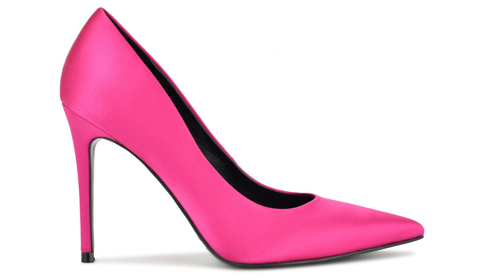 Nine West, heels, high heels, pumps, pink pumps, pink heels, satin pumps, satin heels, stilettos, stiletto heels, stiletto pumps, neon heels, neon pumps