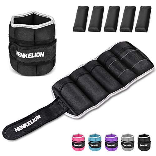 6) Henkelion 1 Pair 10 Lbs Adjustable Ankle Weights for Women Men Kids, Strength Training Wrist and Ankle Weights Set for Gym, Fitness Workout, Running, Lifting Exercise Leg Weights - Each 5 Lbs Black