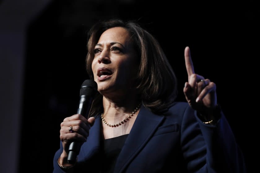 Democratic presidential candidate Sen. Kamala Harris, D-Calif., speaks during a fundraiser for the Nevada Democratic Party, Sunday, Nov. 17, 2019, in Las Vegas. (AP Photo/John Locher)