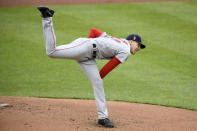 Boston Red Sox starting pitcher Nick Pivetta follows through on a pitch during the first inning of a baseball game against the Baltimore Orioles, Sunday, May 9, 2021, in Baltimore. (AP Photo/Nick Wass)