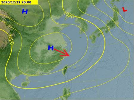 鄭明典表示，由於分裂高壓偏南出海，台灣受「西北流」影響，乾冷加強風，體感溫度在零度以下。(翻攝自鄭明典臉書)