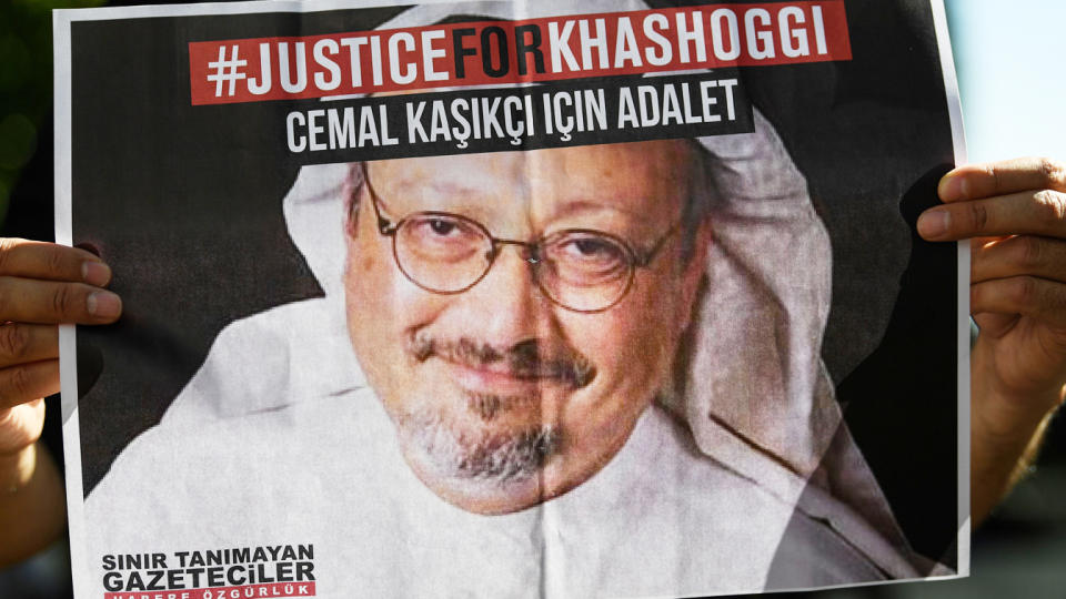 A poster of murdered Saudi journalist Jamal Khashoggi 