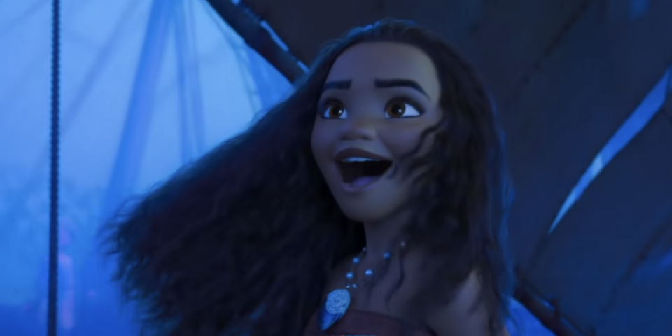 Moana singing on a boat in the dark