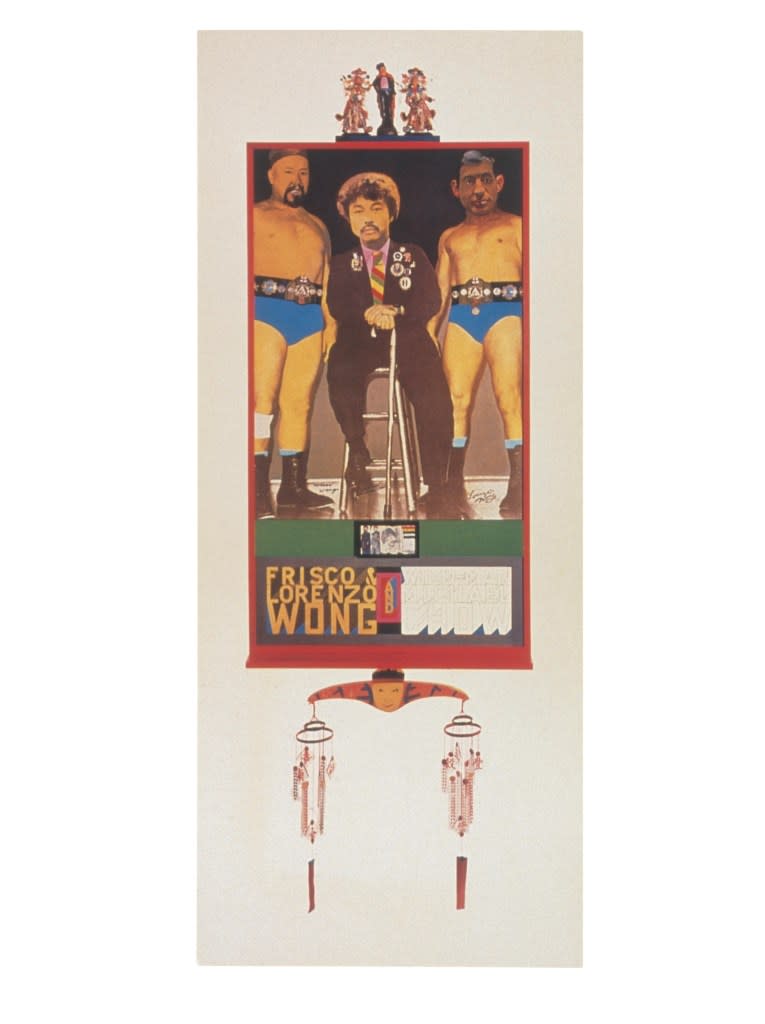 Sir Peter Blake, Frisco and Lorenzo Wong and Wildman Michael Chow (1966) Collage and mixed media painting