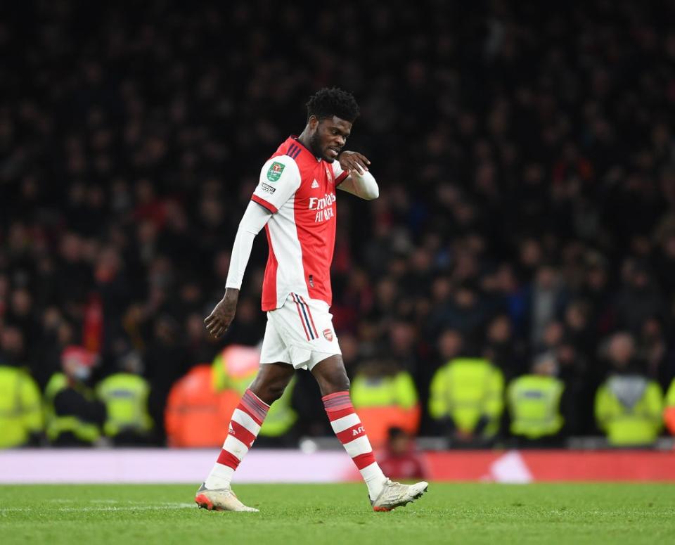 Thomas Partey was red carded in Arsenal’s clash against Liverpool (Arsenal FC via Getty Images)