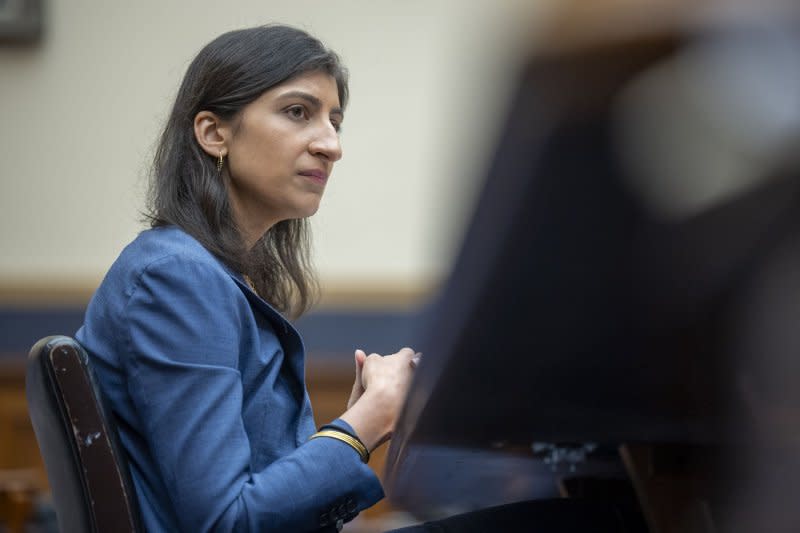 FTC Chair Lina Khan testifies at a July 2023 House Judiciary Committee hearing on Capitol Hill in Washington, DC. The FTC and Justice Department confirmed Tuesday they received the letter sent by the seven senators about Formula One's possible American antitrust violation. File Photo by Ken Cedeno/UPI