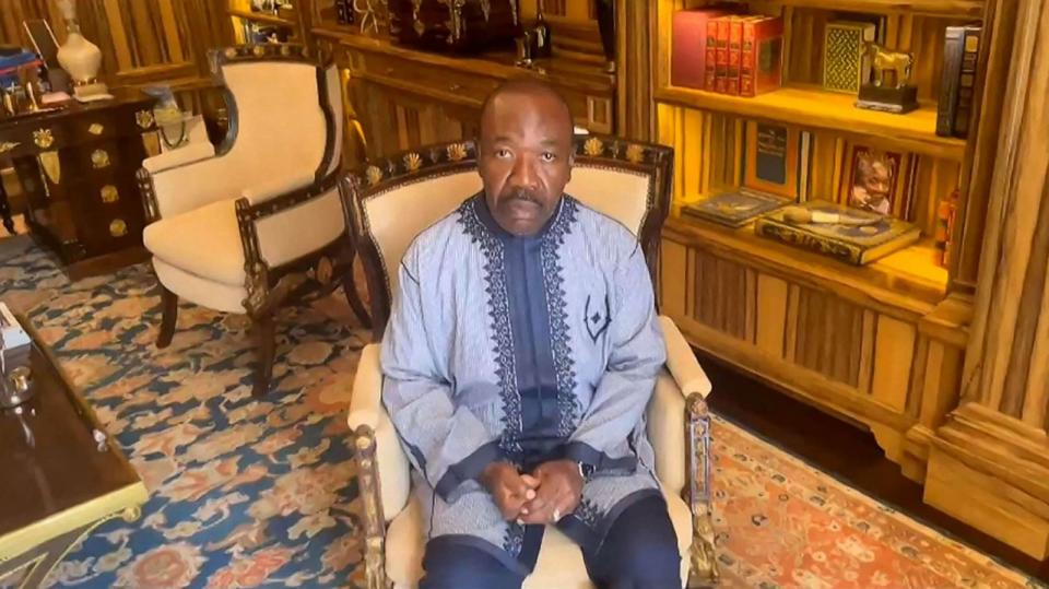 PHOTO: This video grab made from an unconfirmed video at an undisclosed location obtained by AFPTV, Aug. 30, 2023 shows Gabon's deposed president, Ali Bongo Ondimba, calling on 'his friends around the world to make some noise' while under house arrest. (AFP via Getty Images)