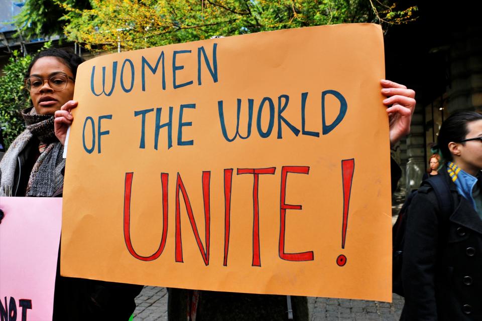 ERMOU STREET, ATHENS, GREECE - 2018/11/24: A protester seen holding a placard during the protest. Hundreds of women participated in the demonstration against rape, sexism, human trafficking, female genital mutilation and patriarchy in their everyday life in Athens. (Photo by Helen Paroglou/SOPA Images/LightRocket via Getty Images)