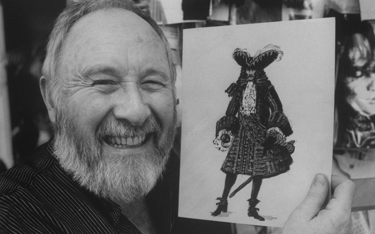 Anthony Powell with a drawing of his costume for Dustin Hoffman as Captain Hook for the movie Hook - Ian Cook/The LIFE Images Collection via Getty