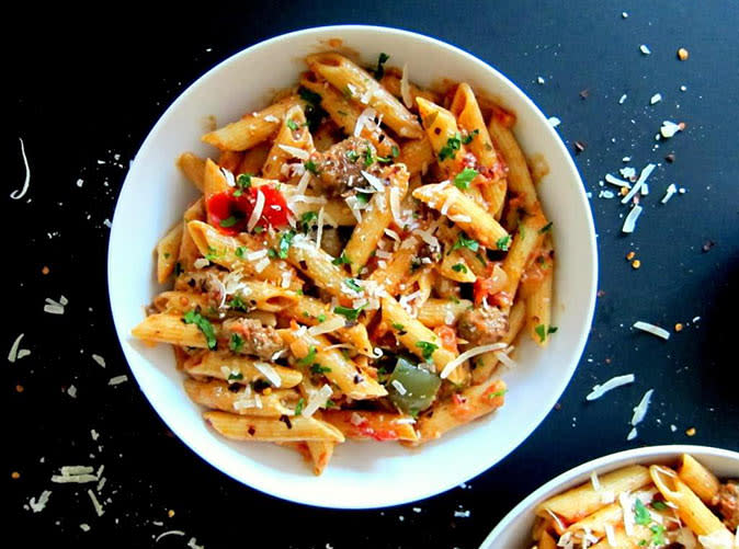 Penne with Sausage in Tomato Cream Sauce