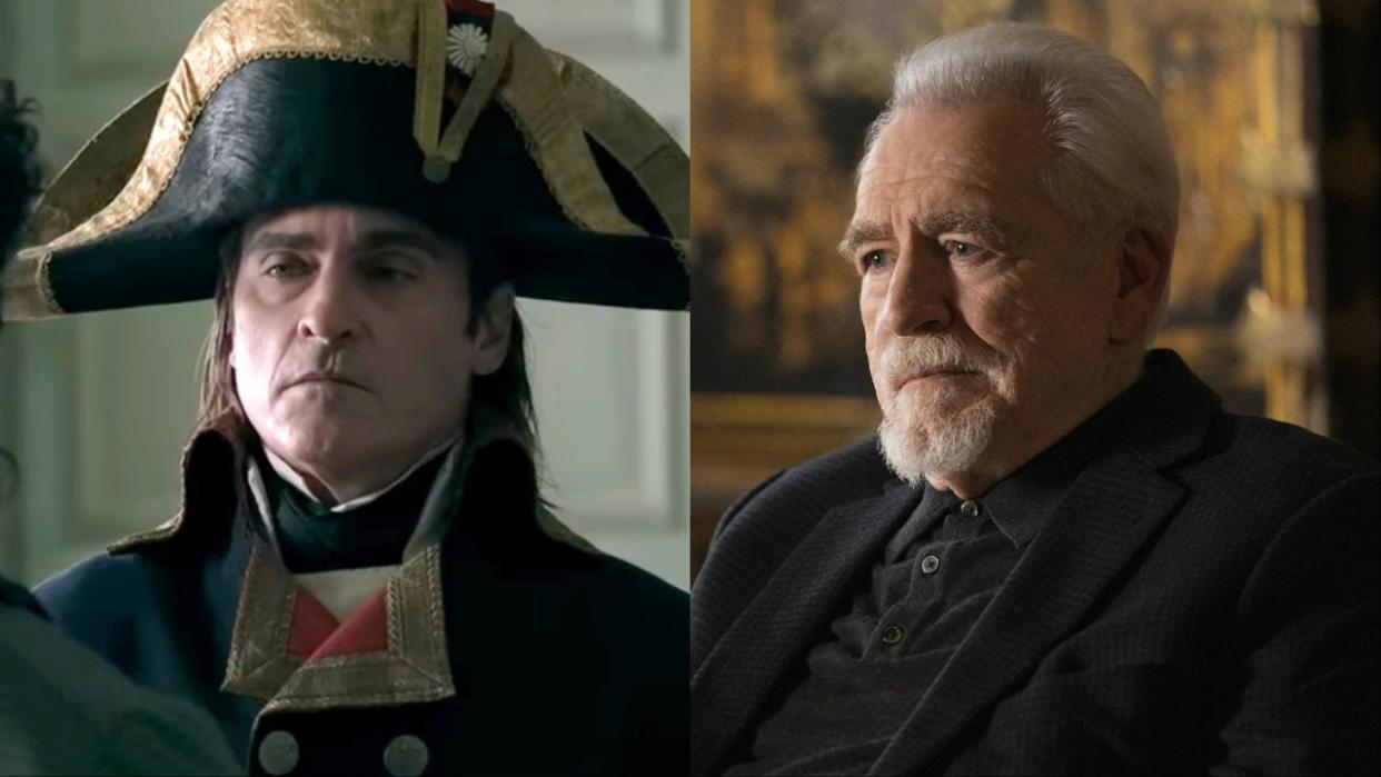  Joaquin Phoenix in Napoleon and Brian Cox in Succession . 