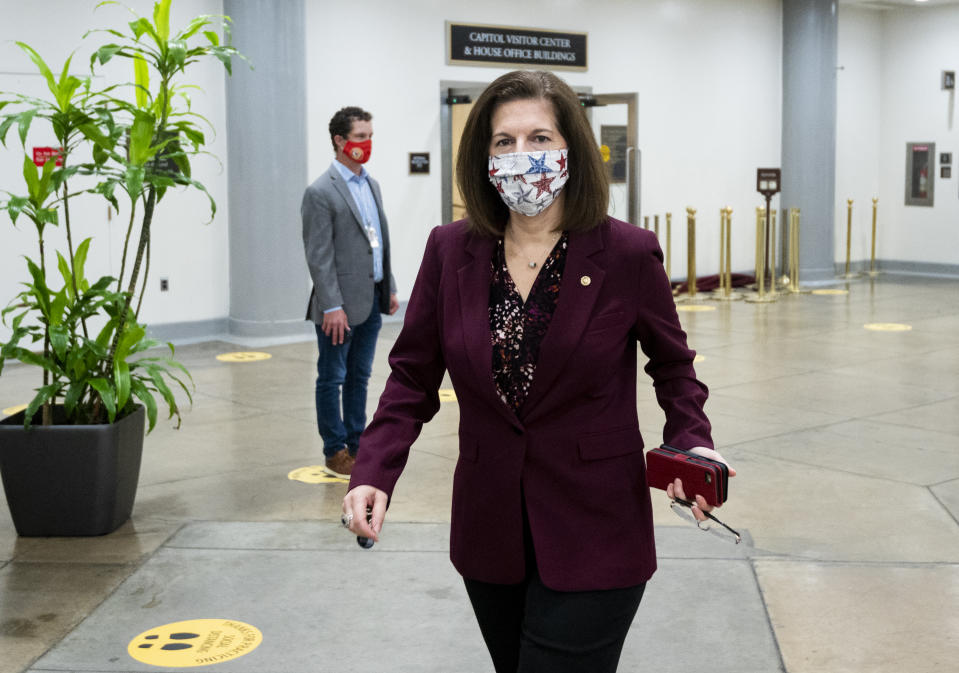 UNITED STATES - SEPTEMBER 24: Sen. Catherine Cortez Masto, D-Nev., heads to the Senate subway after a vote in the Capitol on Thursday, Sept. 24, 2020. (Photo By Bill Clark/CQ-Roll Call, Inc via Getty Images)