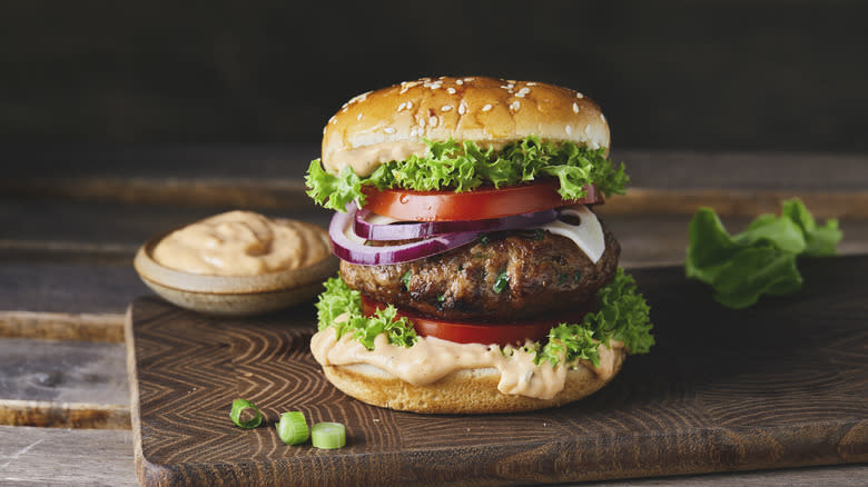 burger on cutting board