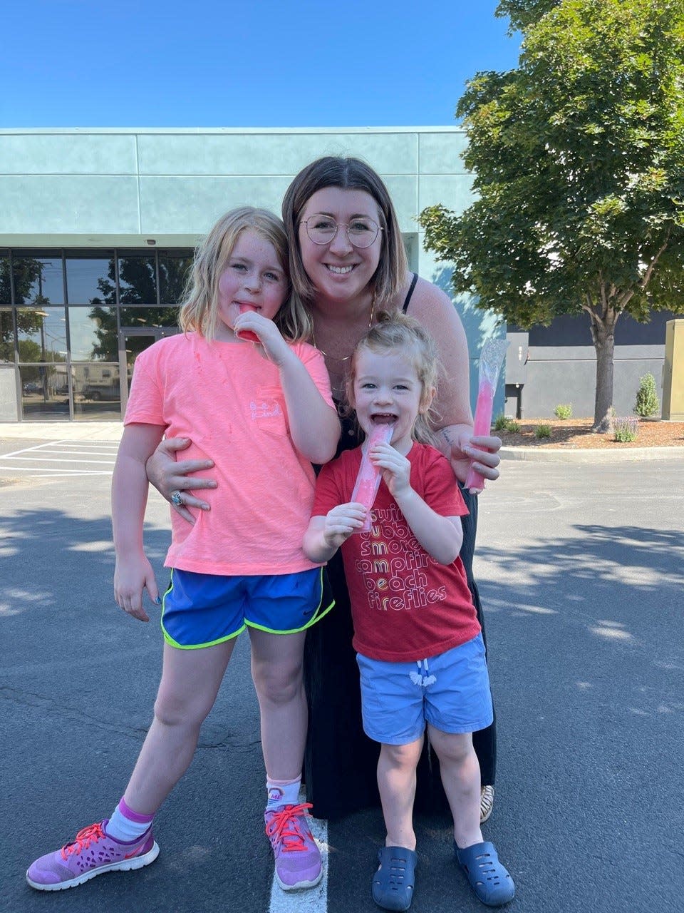 Hannah Sharp with her children Mia and Emerson in Boise, Idaho.