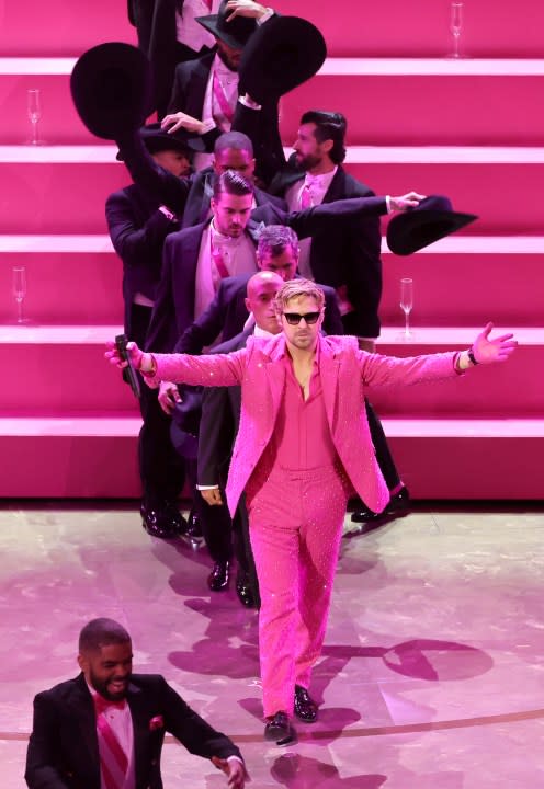 HOLLYWOOD, CALIFORNIA – MARCH 10: Ryan Gosling performs ‘I’m Just Ken’ from “Barbie” onstage during the 96th Annual Academy Awards at Dolby Theatre on March 10, 2024 in Hollywood, California. (Photo by Kevin Winter/Getty Images)