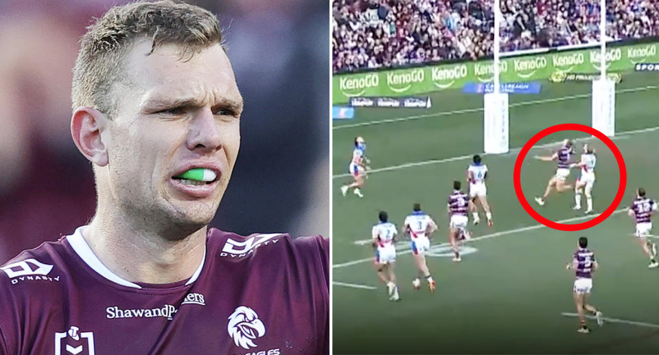 Tom Trbojevic, pictured here in Manly's win over the Knights.