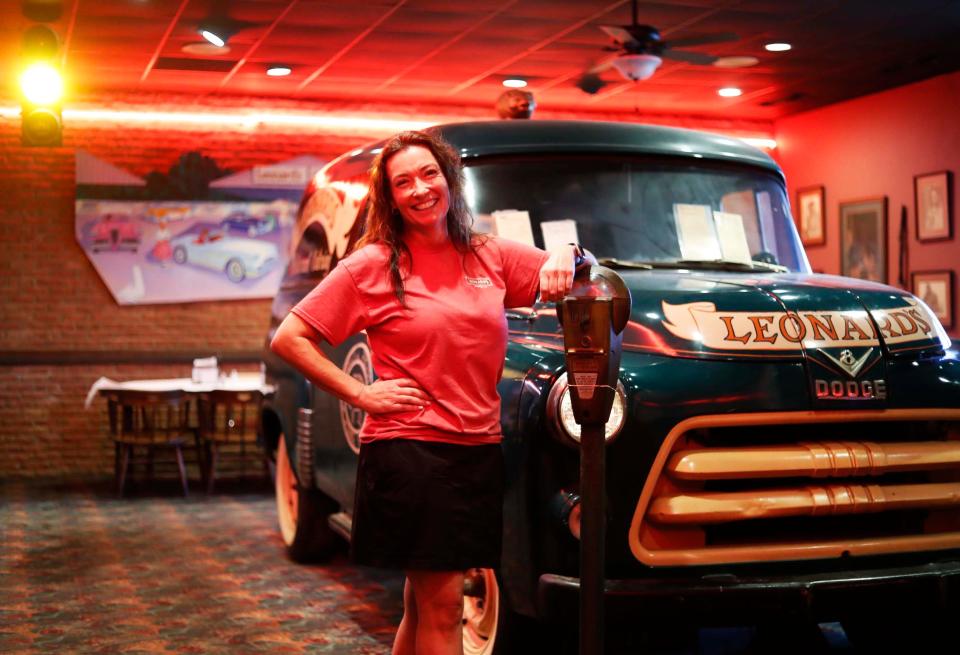 Owner Wendy McCrory can be seen inside of 101-year-old Leonard’s BBQ in front of a 1950s Dodge truck before they move later this month on August 16, 2023 at 5465. Fox Plaza Drive in Memphis, Tenn.